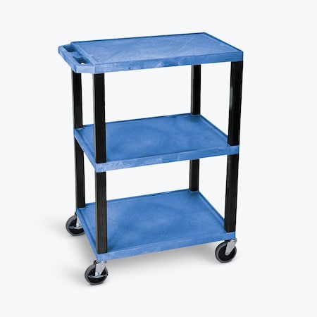 Luxor Tuffy Utility Cart - Three Shelves - Blue with Black Legs WT34BUS-B